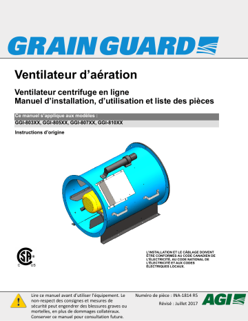 Manuel du propriétaire du ventilateur d’aération centrifuge en ligne AGI Grain Guard | Fixfr