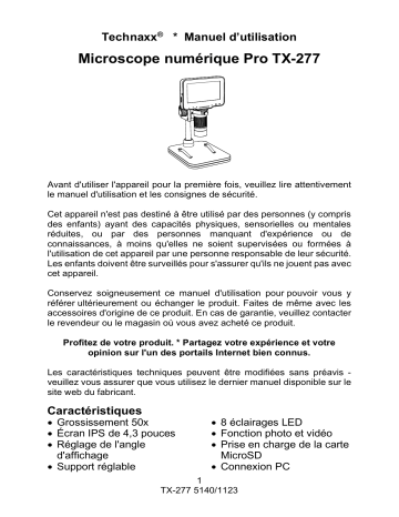 Manuel d'utilisation Technaxx TX-277 - Microscope numérique Pro | Fixfr