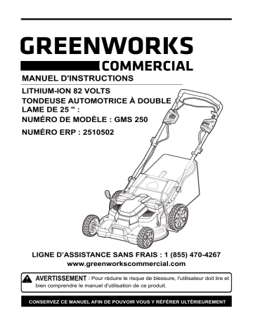 Manuel du propriétaire Greenworks 2510502 - Tondeuse à gazon autotractée | Fixfr