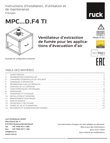 Manuel Ruck MPC 500 D4 F4 TI 30 - Ventilateur d’extraction de fumée | Fixfr
