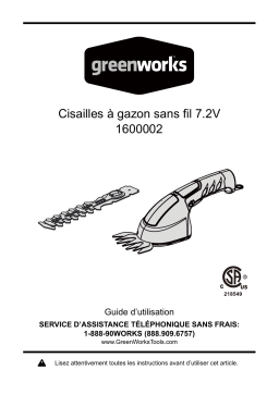 Manuel utilisateur Greenworks 1600002 - Cisaille à gazon sans fil