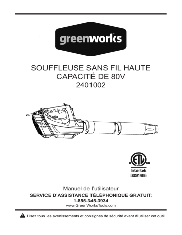 Greenworks 2401002 Manuel du propriétaire | Fixfr