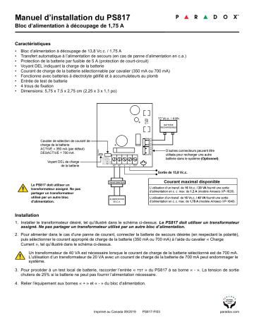 Manuel d'installation du PARADOX PS817 | Fixfr