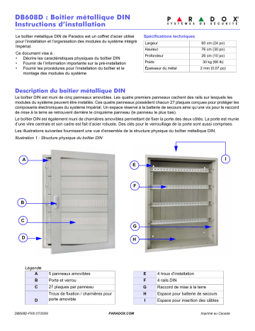 Manuel d'installation PARADOX DB608D - Boîtier métallique DIN | Fixfr