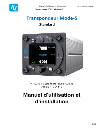 Manuel du propriétaire TQ Transpondeur Mode-S Standard KTX2-S V2 | Fixfr