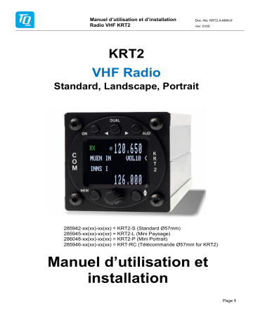 Manuel KRT2 - Radio VHF aéronautique TQ | Fixfr