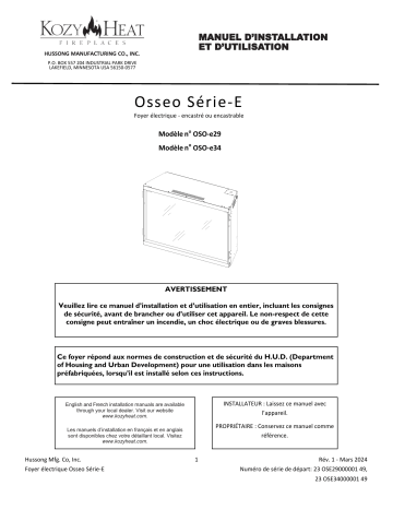 Kozyheat Osseo eSeries Inserts Manuel du propriétaire | Fixfr