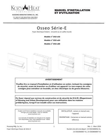 Manuel du propriétaire Kozyheat Osseo eSeries Linear | Fixfr