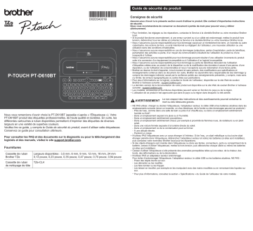 Guide d'installation rapide Brother PT-D610BT - Manuel d'utilisation | Fixfr