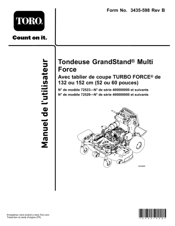 Toro GrandStand Multi Force Tondeuse, Avec unité de coupe TURBO FORCE de 52 pouces Manuel utilisateur | Fixfr
