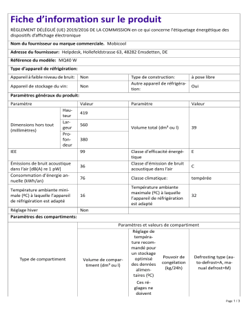 Mobicool MQ40 W - Fiche d'information sur le produit | Fixfr