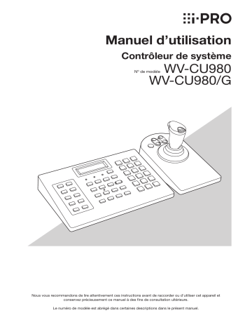 Manuel d'utilisation WV-CU980 : Contrôleur système i-PRO | Fixfr