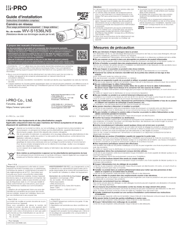 i-PRO WV-S1536LNSA Manuel d'installation | Fixfr