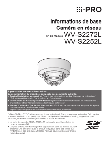 Manuel d'utilisation de la caméra réseau i-PRO WV-S2272L | Fixfr