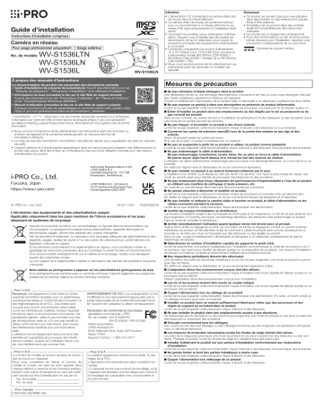 i-PRO WV-S1536LA-B Guide d'installation | Fixfr