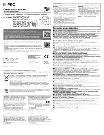 i-PRO WV-S15700-V2L: Guide d'installation - Manuel d'utilisation | Fixfr