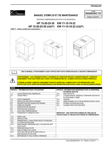 Quincy Compressor QGD QGDV 15-20-25-30 Manuel utilisateur | Fixfr