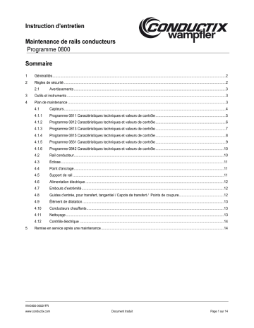 Conductix-Wampfler Maintenance de rails conducteurs Série 0800 Manuel | Fixfr