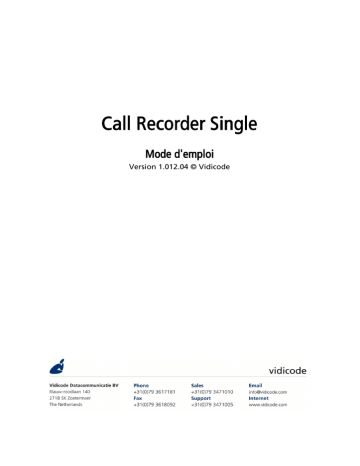 Vidicode Call Recorder Single Manuel du propriétaire | Fixfr