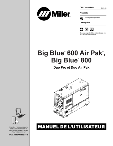 Miller BIG BLUE 800 DUO AIR PAK Manuel du propriétaire | Fixfr