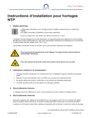 Manuel d'installation Mobatime MetroLine - Horloge Réseau avec Éclairage LED | Fixfr