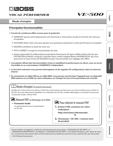 Manuel du propriétaire Boss VE-500 | Fixfr