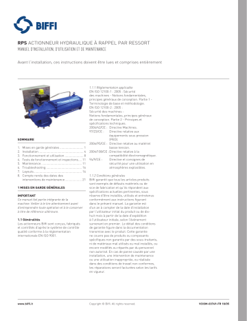 BIFFI RPS ACTIONNEUR HYDRAULIQUE à RAPPEL PAR RESSORT Manuel utilisateur | Fixfr