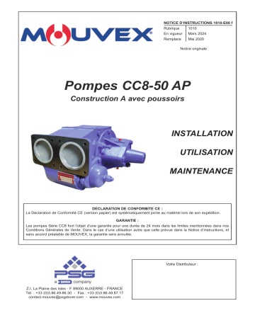 Manuel utilisateur Mouvex 1010-E00 Pompes CC8 50 AP | Fixfr