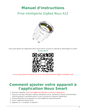 Manuel utilisateur NOUS A1Z - Prise intelligente ZigBee | Fixfr