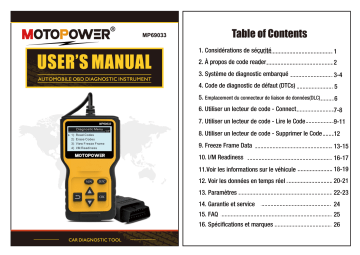 Manuel d'utilisateur MOTOPOWER MP69033 - Lecteur de code OBD2 | Fixfr