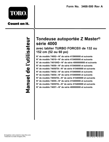 Manuel de l'utilisateur Toro 52in Z Master 4000 Series Riding Mower | Fixfr