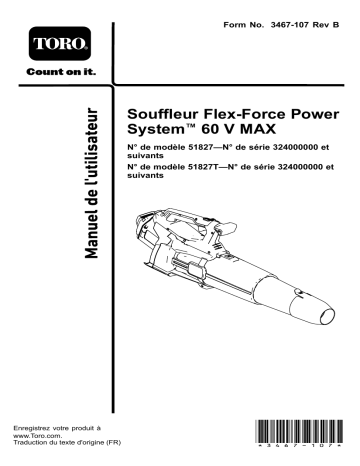 Manuel d'utilisation du Souffleur à feuilles Toro Flex-Force Power System 60V MAX | Fixfr