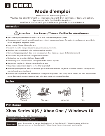 Manuel utilisateur Hori Racing Wheel Overdrive - Xbox Series X | S ・ Xbox One | Fixfr