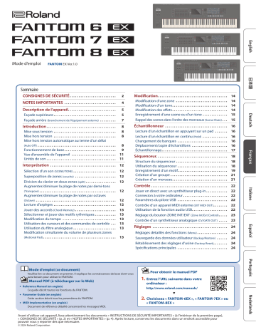 FANTOM 6 EX | FANTOM 7 EX | Roland FANTOM 8 EX Manuel du propriétaire | Fixfr