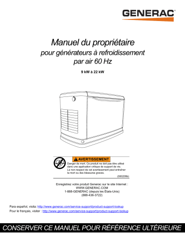 Manuel du propriétaire Generac G0070422 - Générateurs à refroidissement par air | Fixfr