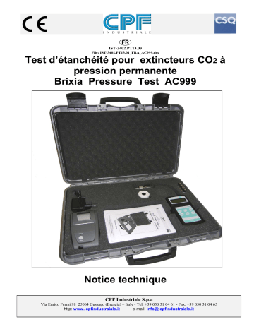 Mode d'emploi CPF AC999 Brixia Pressure Test -  Manuel d'utilisation | Fixfr