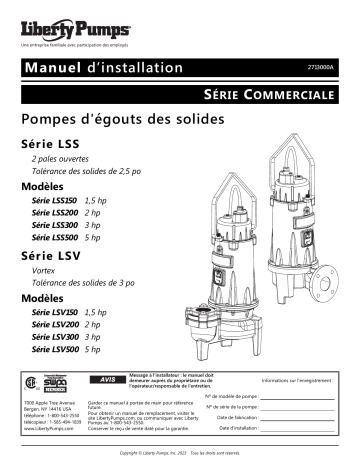 Manuel Utilisateur - Liberty Pumps 1.5 HP - Pompe d'égout à solides | Fixfr