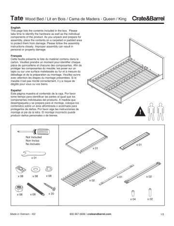 Manuel utilisateur lit en bois Tate de Crate&Barrel | Fixfr