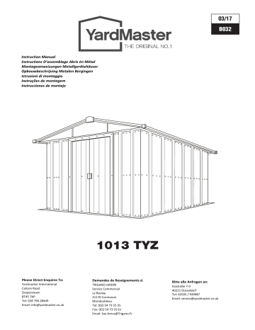 Manuel Utilisateur Yardmaster 1013 TYZ - Abri Métallique | Fixfr