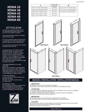 Manuel d'installation Zitta XENIA 36 - Porte de douche coulissante | Fixfr