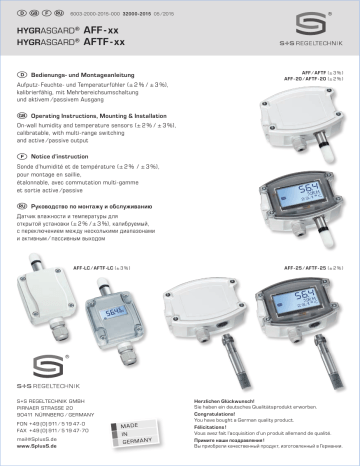 HYGRASGARD AFTF-20 Manuel utilisateur - S+S Regeltechnik | Fixfr