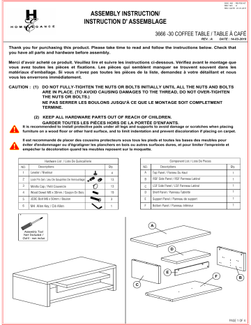 Manuel d'utilisateur Homelegance 3666 -30 - Assemblage et instructions | Fixfr