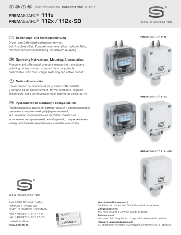 Manuel utilisateur PREMASGARD 111x - S+S Regeltechnik | Fixfr