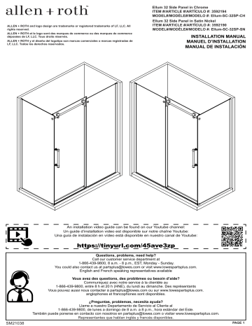 Manuel d'installation Allen + Roth 3592194 - Panneau latéral de douche en chrome | Fixfr
