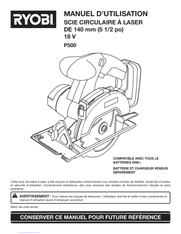 Manuel d'utilisation Ryobi P500 - Télécharger le PDF | Fixfr