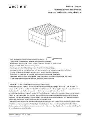 Manuel utilisateur West Elm 430822: Pouf modulaire en bois | Fixfr