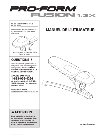 Manuel d'utilisation Reebok PFBE1216.0 - Banc de musculation polyvalent | Fixfr