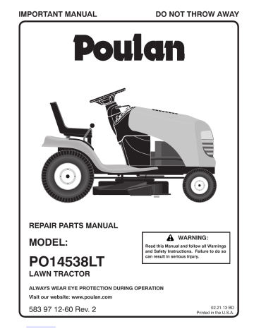 Manuel de l’utilisateur du tracteur de pelouse Poulan Pro PO14538LT | Fixfr