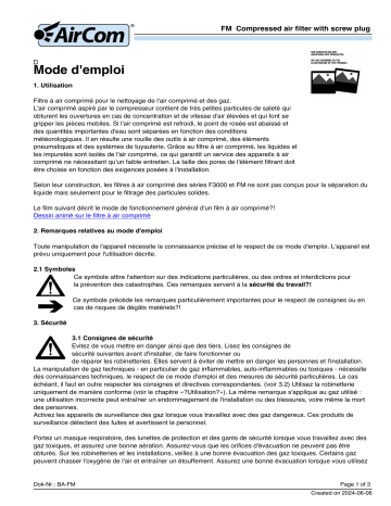 AirCom FM-16G Manuel du propriétaire - Filtre à air comprimé | Fixfr