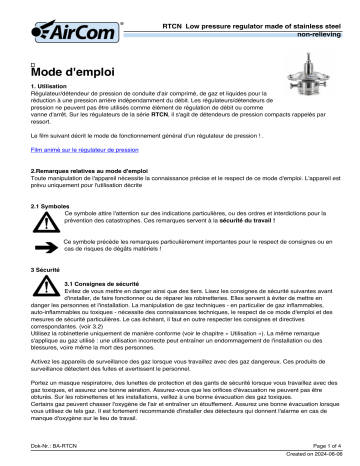 AirCom RTCN-06D Manuel du propriétaire - Régulateur basse pression | Fixfr